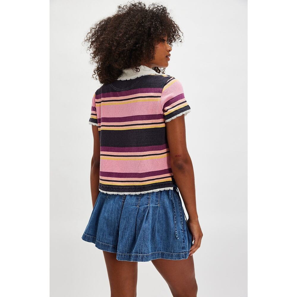 We The Free Sallie Cardi Shirt Top Striped Boxy Cropped Buttondown M Free People - Picture 4 of 16